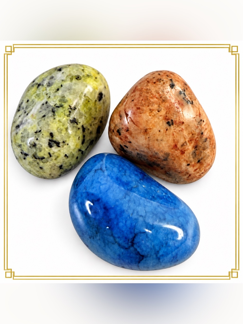 Trio Stones Blue Crackle Quartz Kiwi Jasper Moonstone Trio